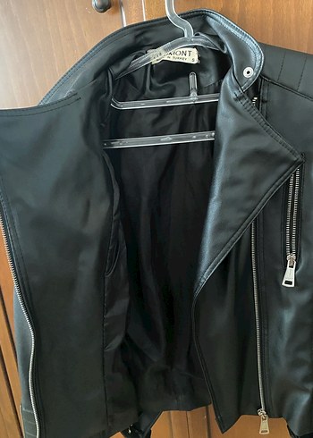 s Beden Kadın Siyah Deri Biker Ceket