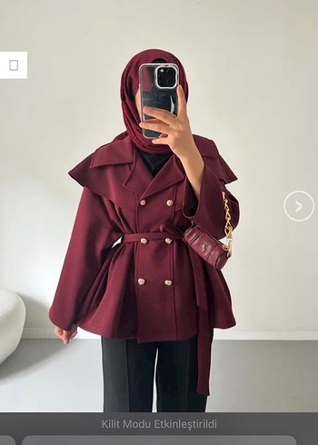 Bordo Kemerli Midi Kadın Kaban