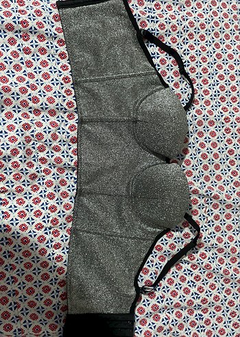 Gri simli Nakışlı Strappy Bustiyer - Görsel 2