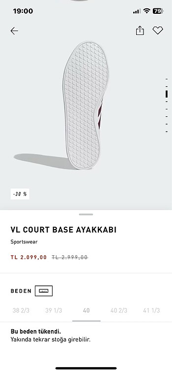 40 Beden ADİDAS VL COURT BASE AYAKKABI