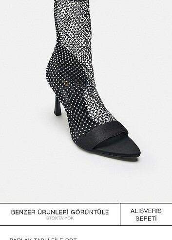 Zara topuklu taş detaylı file bot ayakkabi