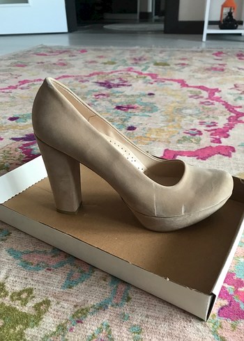 Bej Süet Platform Topuklu Stiletto