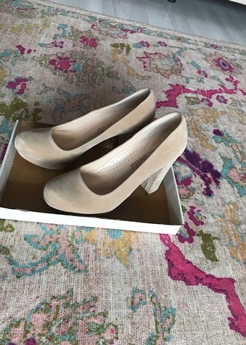 40 Beden Bej Süet Platform Topuklu Stiletto
