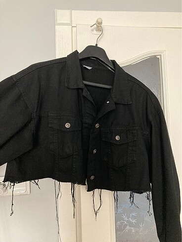 Siyah crop kot ceket