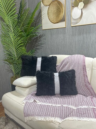 Tasarımcı Peluş şerit kırlent 2 ADET