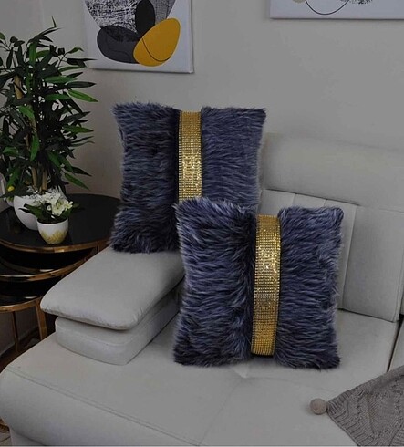Peluş şeritli kırlent 2 ADET