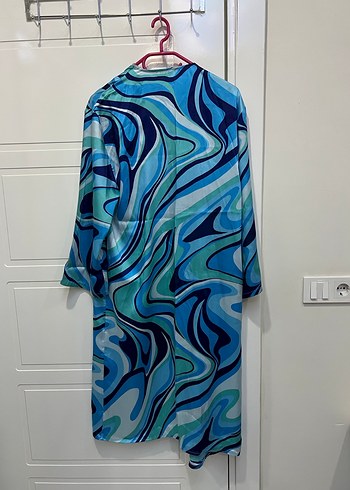 Bohem Uzun Kollu Mavi Bağlamalı Uzun Elbise - Görsel 2