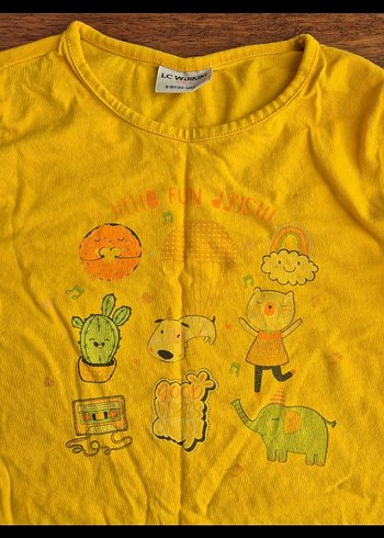 Kız Çocuk Uzun Kollu Sarı ve Pudra Tişört - Görsel 4