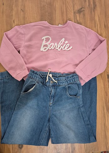 Pembe Sweatshirt ve Rahat Denim Pantolon Seti - Görsel 5