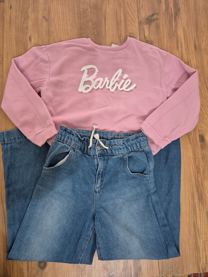 Pembe Sweatshirt ve Rahat Denim Pantolon Seti - Görsel 5