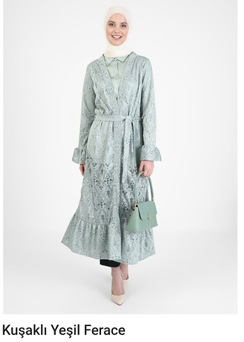 Kuşaklı Yeşil Abaya / Ferace