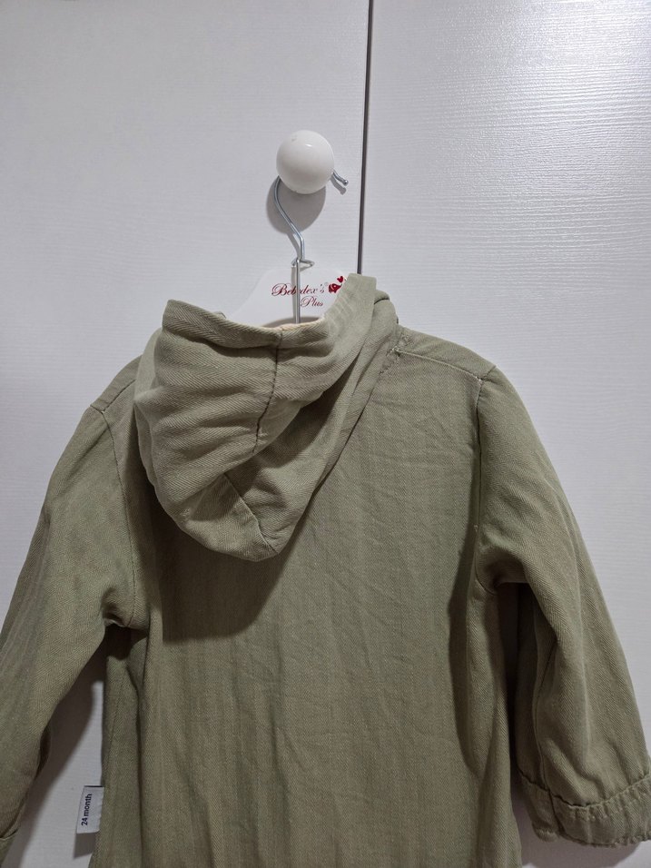 Erkek Çocuk Bej Keten Kapüşonlu Ceket - Görsel 2