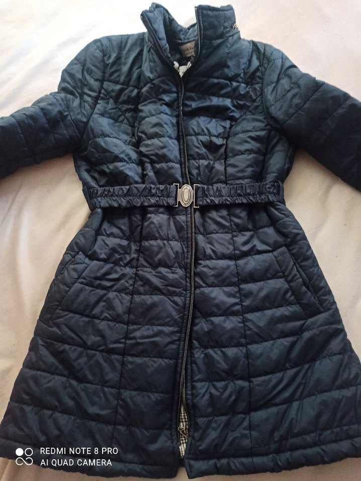 Kemerli Uzun Siyah Kadın Kışlık Mont - Görsel 2