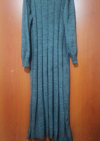 Gri Triko Uzun Kollu Piliseli Kadın Elbise - Görsel 2