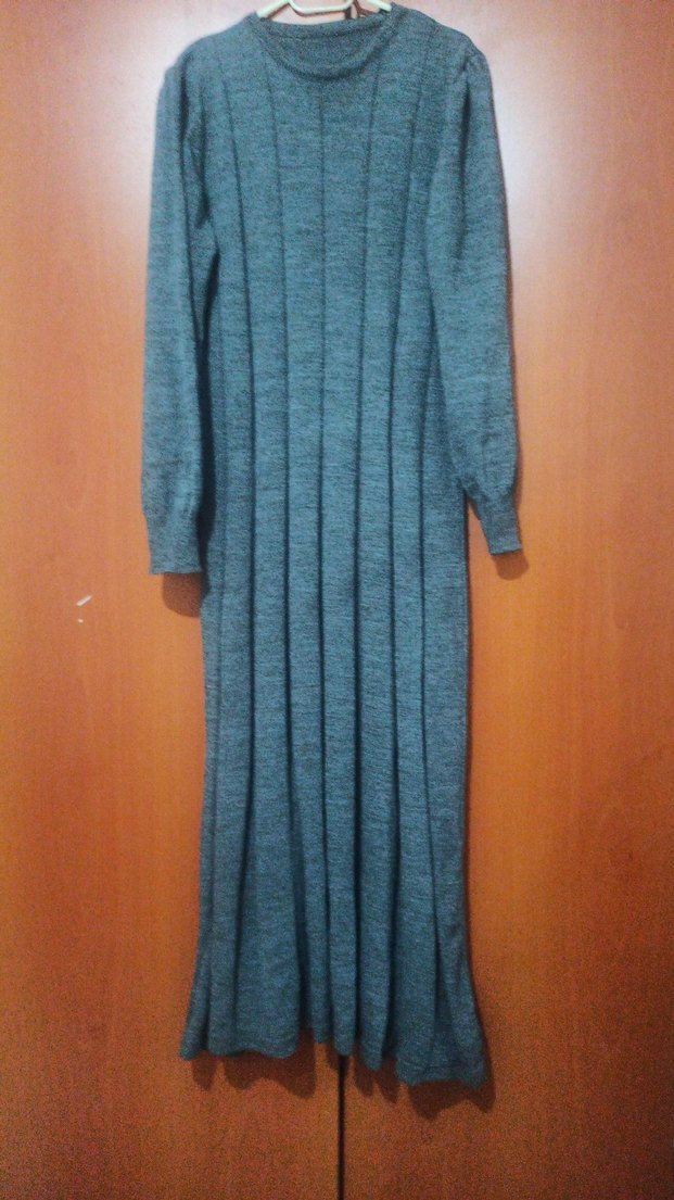 Gri Triko Uzun Kollu Piliseli Kadın Elbise - Görsel 2