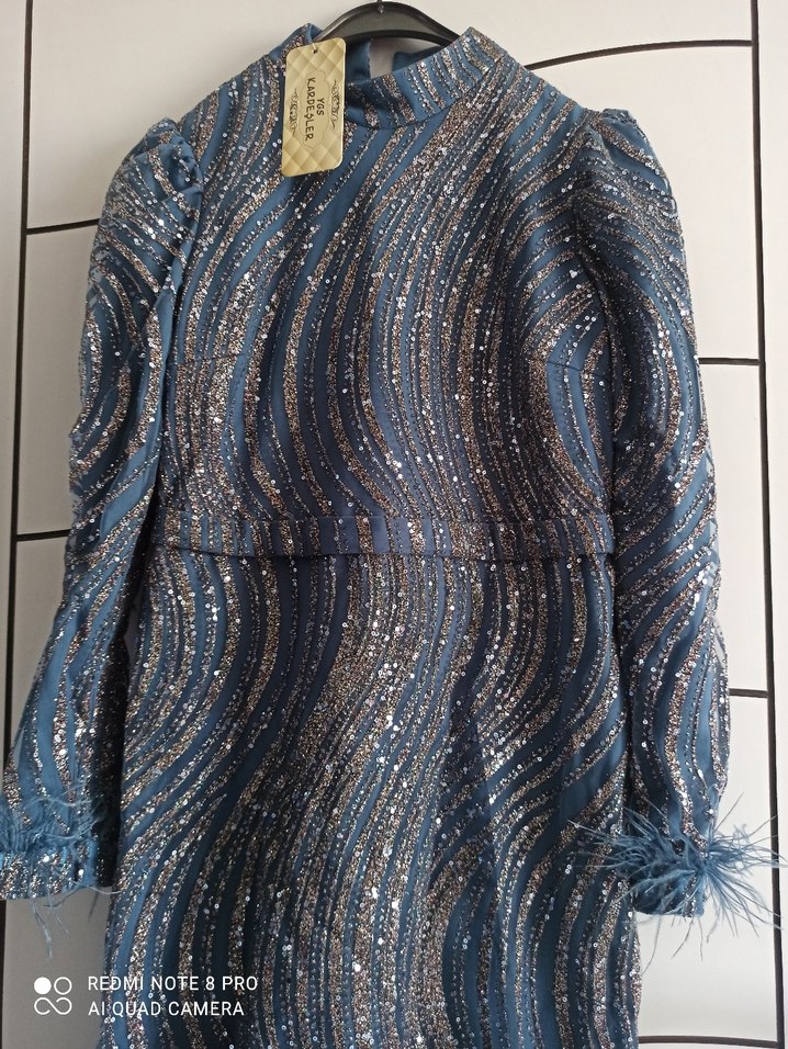 Parlak Çok Renkli Uzun Abiye Elbise - Görsel 5