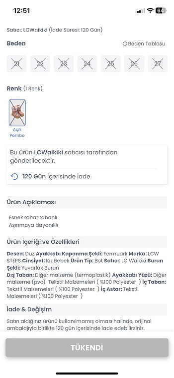 22 Beden pembe Renk LC WAİKİKİ BOT