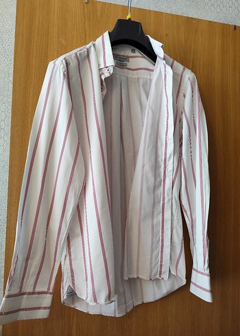 Erkek Beyaz Kırmızı Çizgili Keten Gömlek - Görsel 2