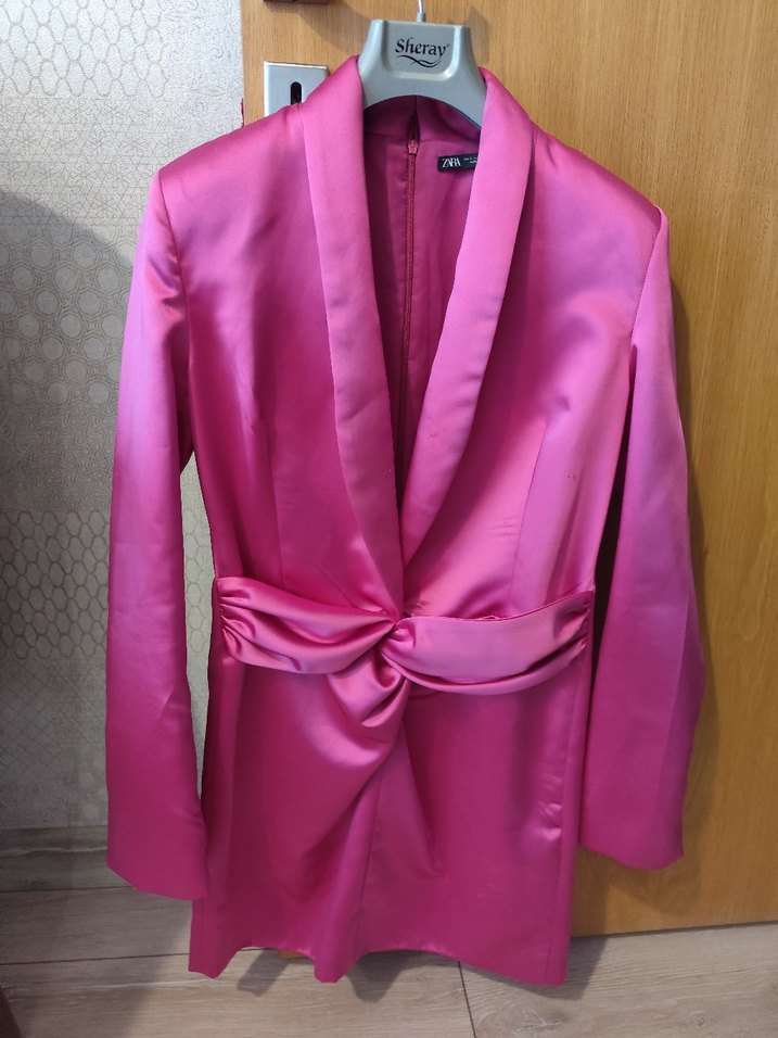 Parlak Pembe Uzun Kadın Sabahlık - Görsel 3