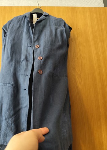m Beden Linen Kumaşlı Uzun Kollu Kadın Takım keten pantolon yelek takım