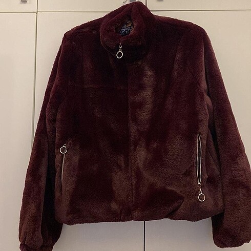 Bordo peluş mont