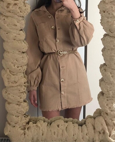Bej Denim Elbise - Ceket