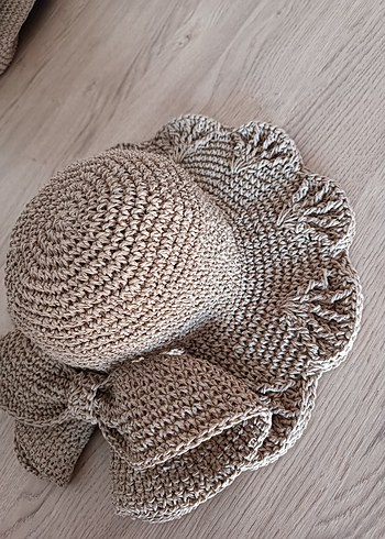 Beden camel Renk Bej kağıt ip midye model çanta ve şapka