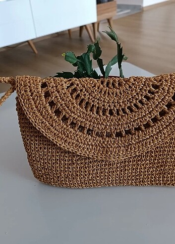 Beden camel Renk Kağıt ip clutch çanta