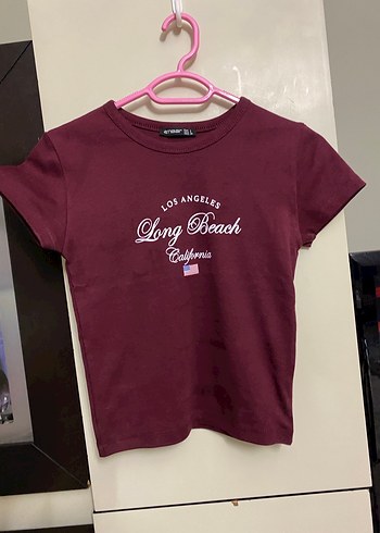 Bordo Kadın Mini Tişört, Kısa Kollu, Baskılı - Görsel 3