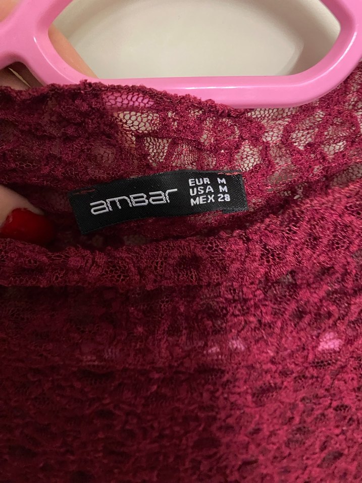 Bordo Dantel Detaylı Uzun Kollu Bluz - Görsel 3