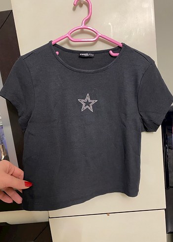 Kız Çocuk Gri Kısa Kollu Tişört - Görsel 3