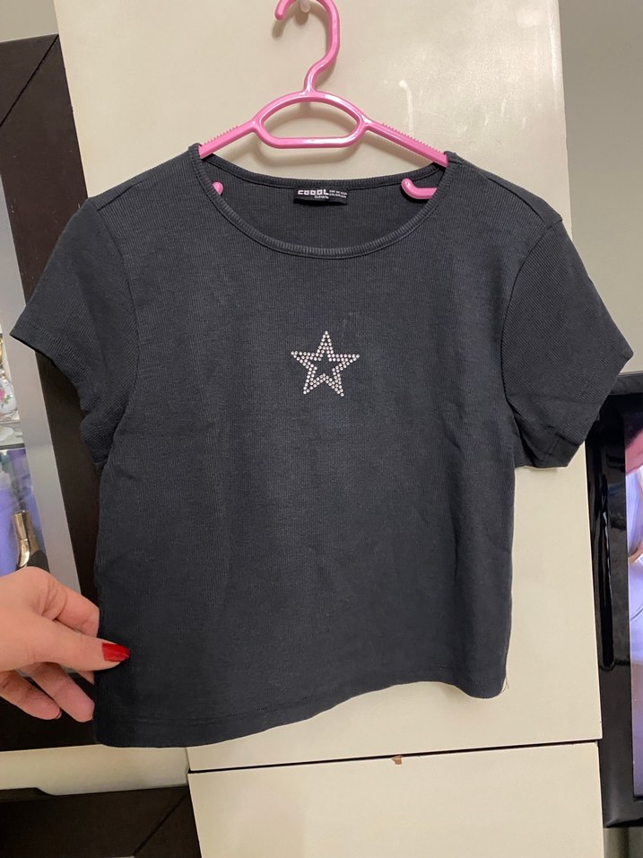 Kız Çocuk Gri Kısa Kollu Tişört - Görsel 3