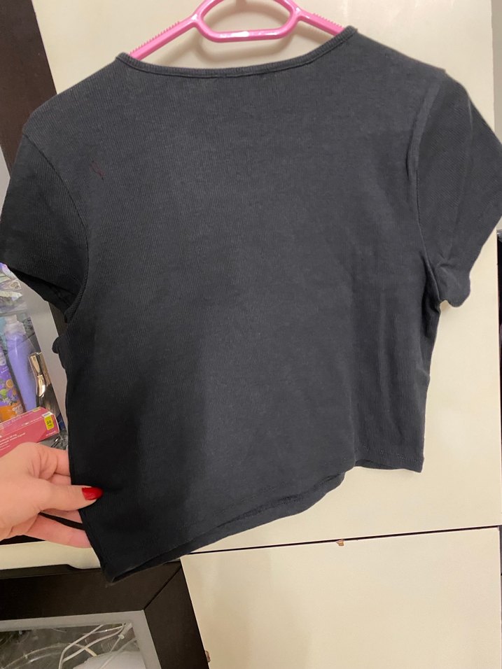 Kız Çocuk Gri Kısa Kollu Tişört - Görsel 4