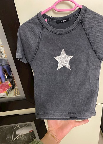 Kız Çocuk Gri Kısa Kollu Baskılı Tişört - Görsel 2