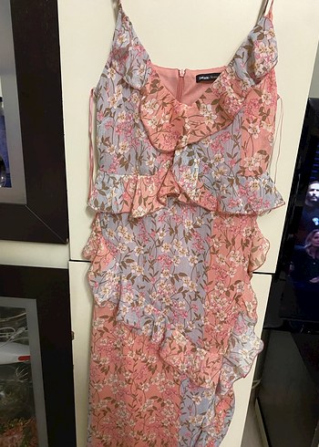 Pembe Bohem Renkli Fırfırlı Uzun Elbise - Görsel 10