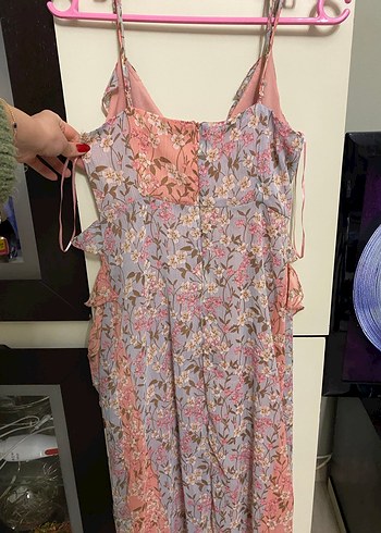 Pembe Bohem Renkli Fırfırlı Uzun Elbise - Görsel 6