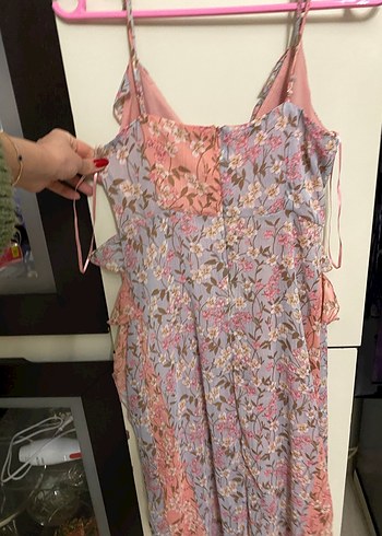 Pembe Bohem Renkli Fırfırlı Uzun Elbise - Görsel 5