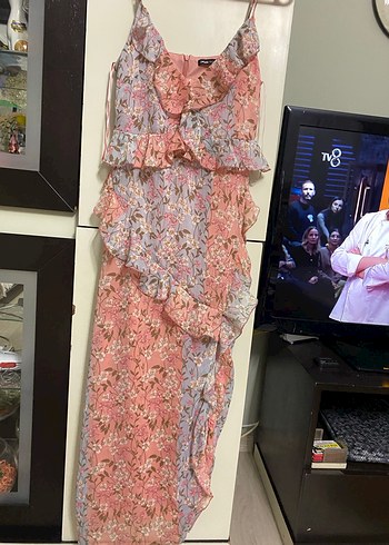 Pembe Bohem Renkli Fırfırlı Uzun Elbise - Görsel 11