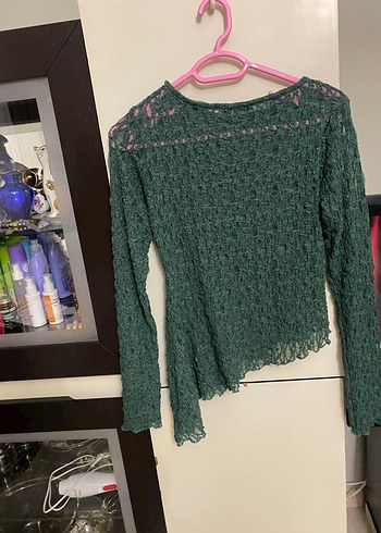 Kadın Yeşil Örgü Uzun Kollu Bluz - Görsel 6