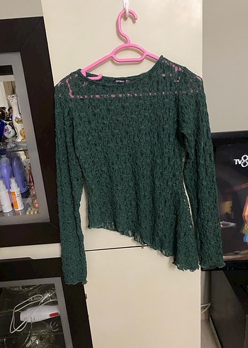 Kadın Yeşil Örgü Uzun Kollu Bluz - Görsel 2