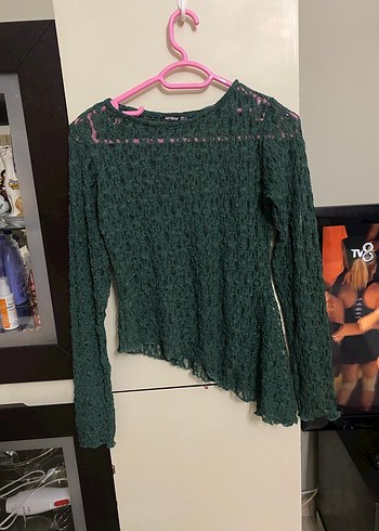 Kadın Yeşil Örgü Uzun Kollu Bluz - Görsel 3