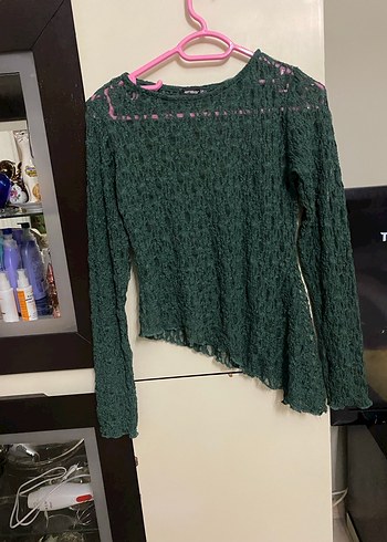 Kadın Yeşil Örgü Uzun Kollu Bluz - Görsel 4