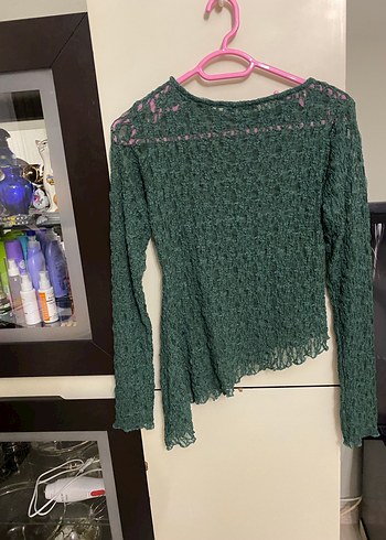 Kadın Yeşil Örgü Uzun Kollu Bluz - Görsel 7