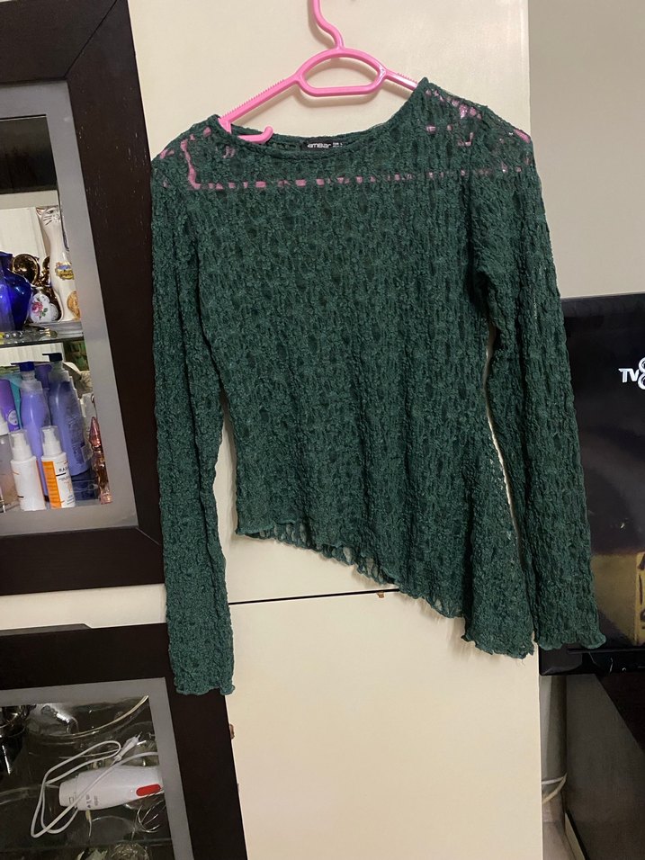 Kadın Yeşil Örgü Uzun Kollu Bluz - Görsel 4