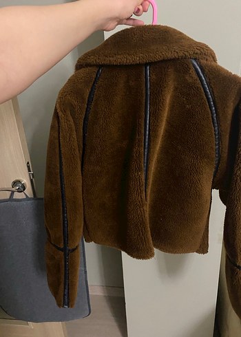 Kahverengi Mini Peluş Kadın Ceket - Görsel 5