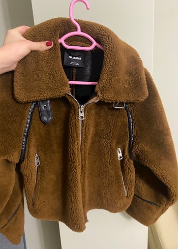 Kahverengi Mini Peluş Kadın Ceket - Görsel 2