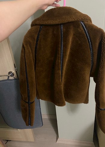 Kahverengi Mini Peluş Kadın Ceket - Görsel 4