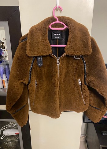 Kahverengi Mini Peluş Kadın Ceket - Görsel 8