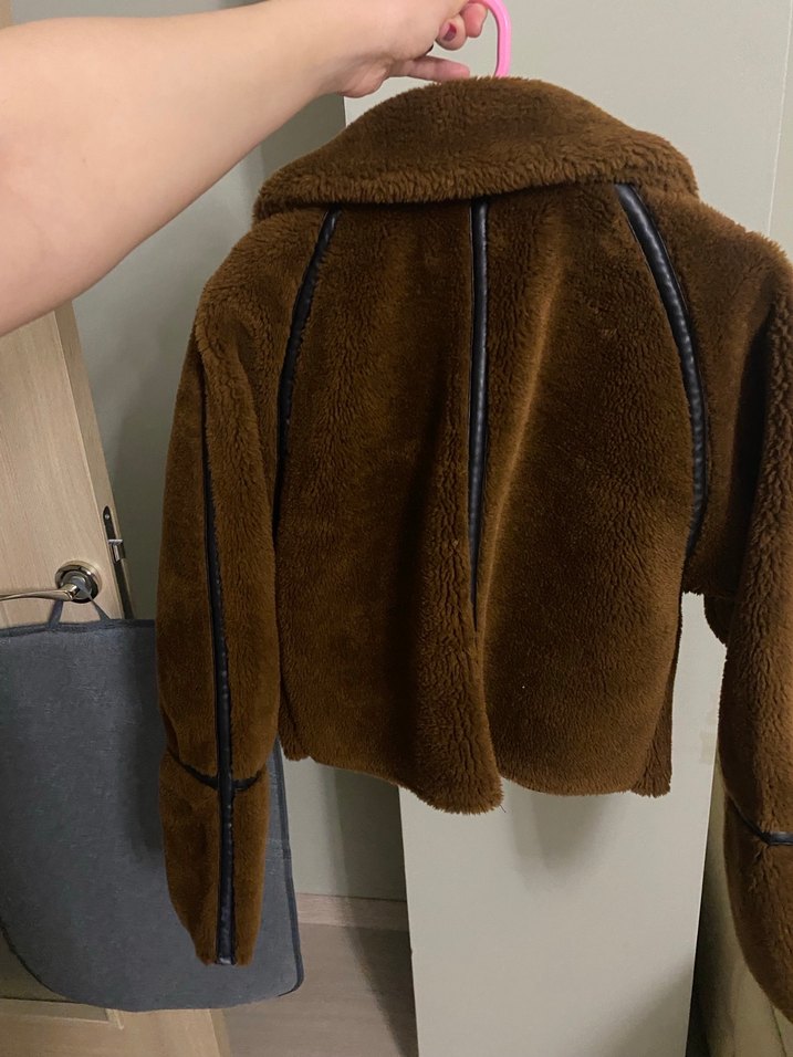Kahverengi Mini Peluş Kadın Ceket - Görsel 5