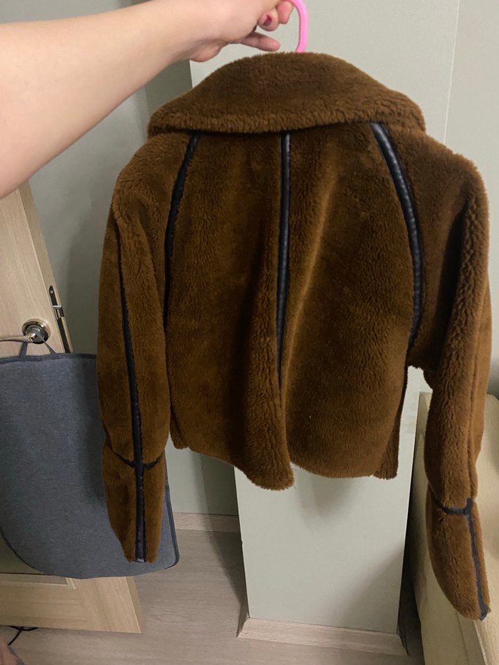 Kahverengi Mini Peluş Kadın Ceket - Görsel 3